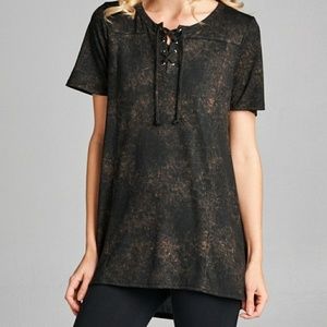 Eyelet ciss cross front mineral washed rayon top